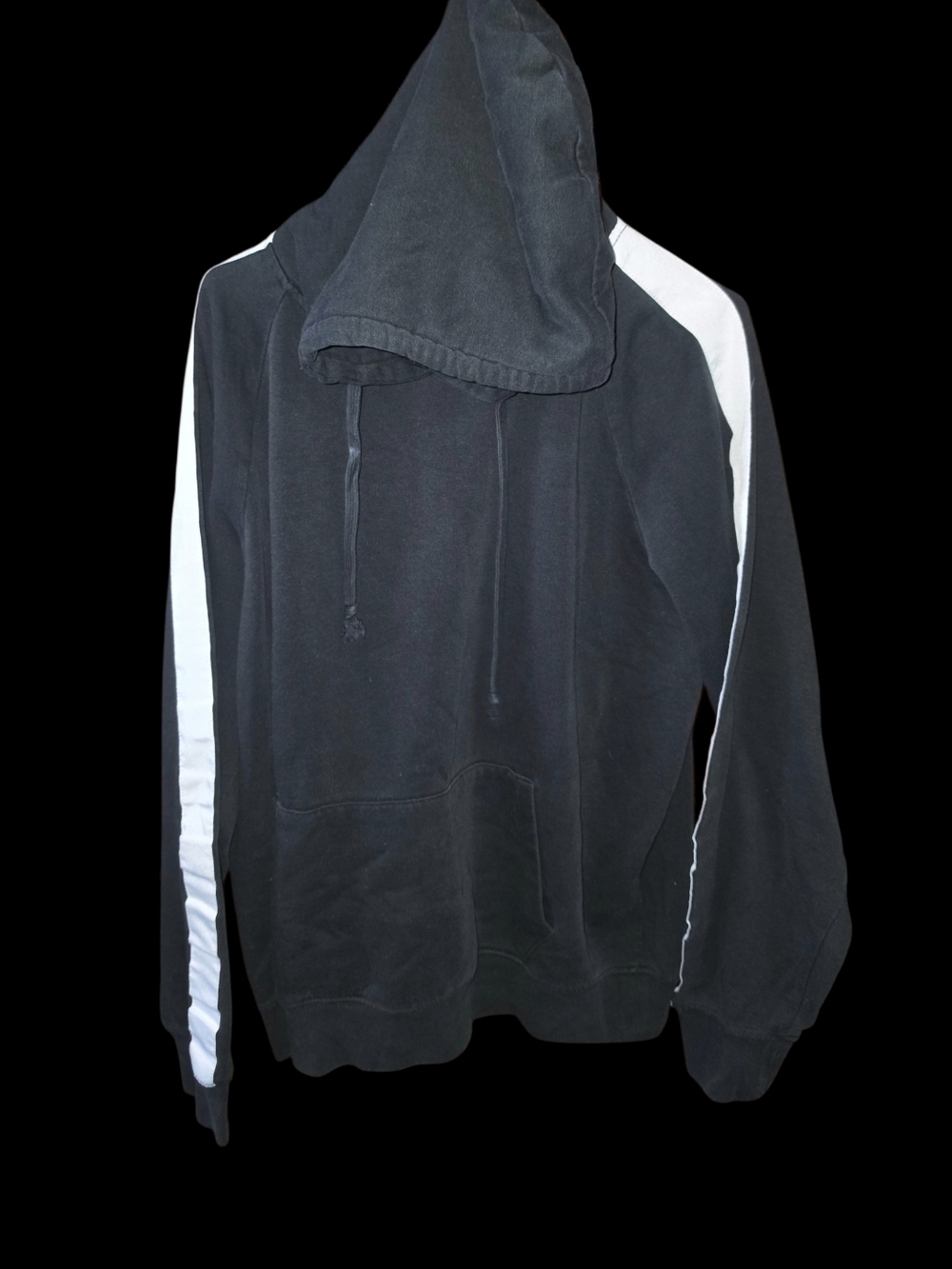 4/8/226. Zine Clothing Womens Black Hoodie with White Stripe